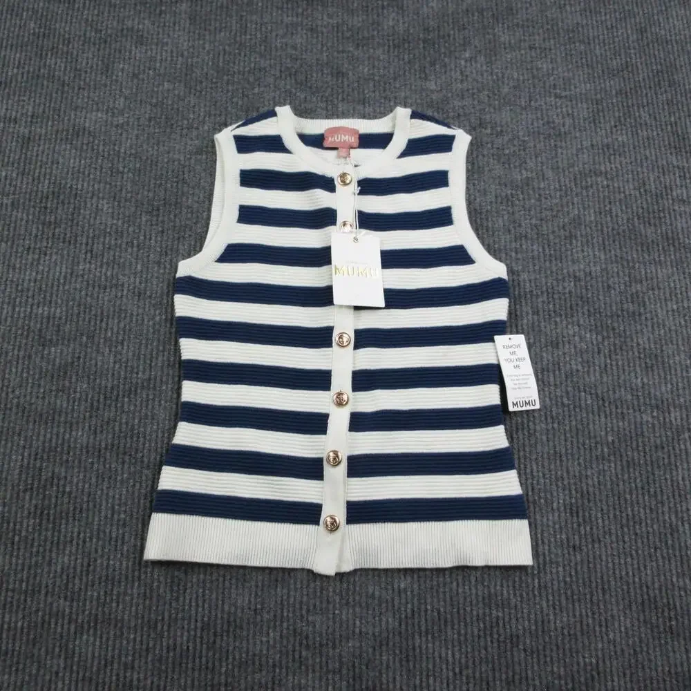 MUMU Sweater Cardigan Womens S Blue White Striped Button-Front Tight-Knit NWT